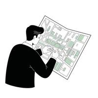 Person examining city map in detailed flat design art vector