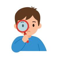 Curious boy with magnifying glass in flat design art vector