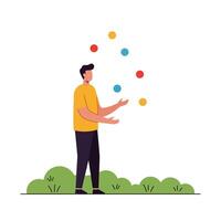 Man juggling colorful balls in a flat minimal style art vector