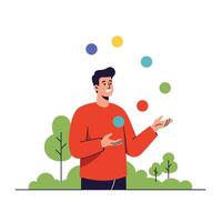 Juggling colorful balls in a playful manner with a flat art style vector
