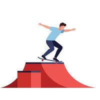 A Skateboarder performing tricks on a ramp in a flat art style illustration vector