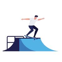 A Skateboarder performing tricks on a ramp in flat art style illustration vector