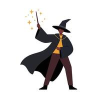 Wizard casting magic spell in flat and colorful style illustration vector