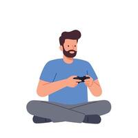 Man playing game with controller in flat style art vector