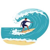 Surfer riding a wave in vibrant colors with flat design style art vector