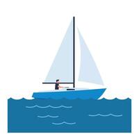 Sailboat gliding across ocean waves in flat design art vector