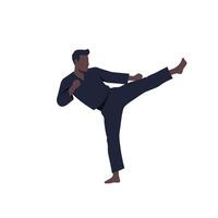 Martial artist performing a high kick in flat and minimal art vector