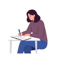 Woman writing in a notebook in a flat style illustration vector