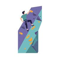 Climber scaling rock face in minimal flat design art vector