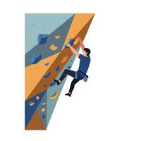 Rock climber scaling a wall in flat minimal art vector