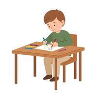 Child drawing at a table in a minimal illustration style art vector