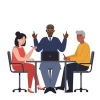 Group of diverse professionals discussing ideas in flat art vector