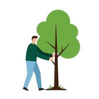 Person planting a tree in a flat and minimal design art vector