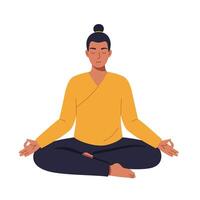 Calm person meditating in a serene pose with flat design style art vector