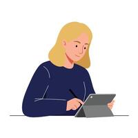Person using digital tablet for creative work in flat style art vector