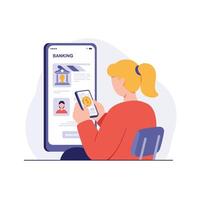 Person using mobile banking application in minimal flat art vector