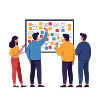 Team Collaborating on Project with Colorful Board in Flat Art vector