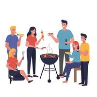 A Group of friends enjoying a barbecue in flat art style vector