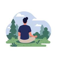 Person meditating in a natural setting with minimal design style illustration vector