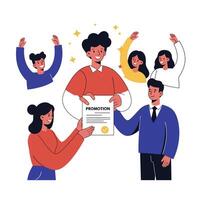 Group Celebrating Promotion with Happy Expressions in Flat Art vector