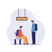 Two individuals engaging in conversation in a public space flat art vector
