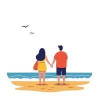 Couple holding hands on beach in flat design art vector