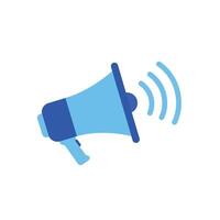 Loudspeaker icon in blue colors with sound waves in flat art vector