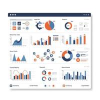 Data visualization with charts and graphs in minimal flat art vector