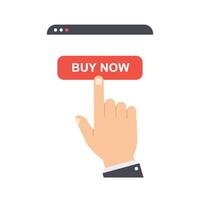Hand pressing red buy now button on smartphone minimal illustration vector