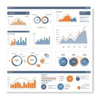 Data visualization dashboard with graphs and charts in flat minimal art vector
