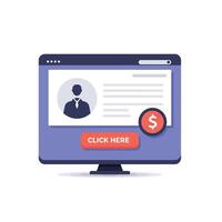Computer screen displaying user profile with flat design and vibrant colors in illustration vector