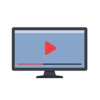 Computer monitor with play button in flat design style art vector
