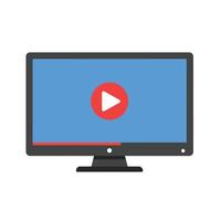 Computer monitor displaying play button in flat design style art vector