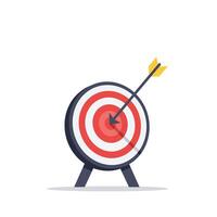 Target with arrow hitting bullseye in flat minimalist art vector