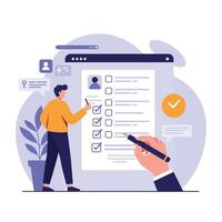 Person checking tasks on a list in flat art style vector