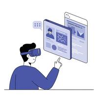 Person using virtual reality headset engaging with digital interface in flat art vector