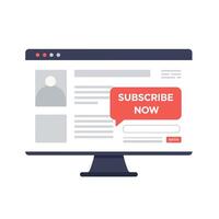 Computer screen displaying subscription prompt in flat art style vector