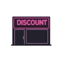 Discount store front design in minimal style featuring neon sign art vector