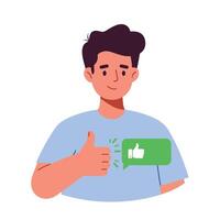 Positive gesture man with thumbs up in flat art style vector