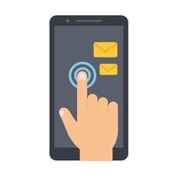 Hand pressing screen to access messages in flat illustration vector