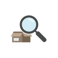 Magnifying glass examining an open box in minimal art vector