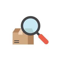 Magnifying glass examining a cardboard box in flat art style vector