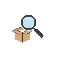 Magnifying glass examining an open box in flat art style vector
