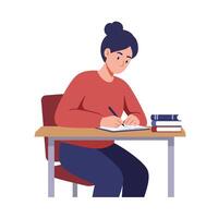 Student writing notes at a desk in flat art style vector