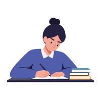 Person studying at a desk with books in flat art vector