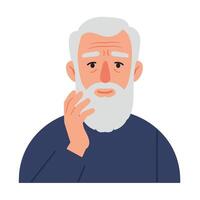Elderly man with gray beard showing emotion in flat art vector