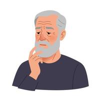 Thoughtful elderly man with gray beard in minimal flat art vector
