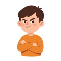 Angry young boy character design in flat style art vector