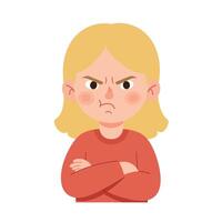 Angry girl with crossed arms in minimal flat design art vector