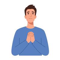 Young man expressing gratitude in minimal flat design art vector
